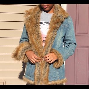 Denim Jacket with Fur Trim.